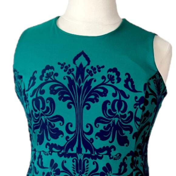 Lands End Dress Ponte Knit Sheath Pockets Sleeveless Green Blue Women’s Size 16P - Picture 5 of 11